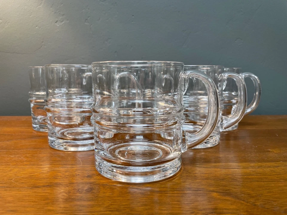 Vintage Set of (6) Iittala "Pisararengas" Large Ripple Beer Mugs Glasses Finland - Image 1 of 4