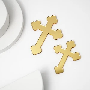 Acrylic Cross Cake Charm Topper Mirror Silver Gold Rose Gold Clear Wood Frosted - Picture 1 of 4