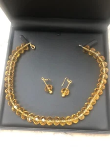 Edelstein Kette und Ohrringe echte Citrine Herkunft Pakistan 40 Edelstene oval  - Bild 1 von 6