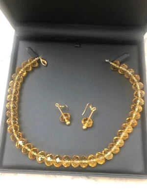 Edelstein Kette und Ohrringe echte Citrine Herkunft Pakistan 40 Edelstene oval  - Bild 1 von 4