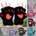 Girls Half-finger Gloves Christmas Halloween Bear Plush Cat Paw  Mittens Cute