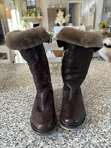 Frye Valerie Shearling  Knee or Fold Down Boots Brown  Size 8 With Fur - Picture 1 of 5