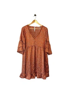 Jodifl Boutique Babydoll Dress Knee Length Burnt Orange Bell Sleeves SMALL 4 6 - Picture 1 of 12