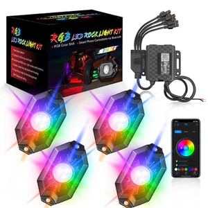4 Pods RGB Rock Lights Kit Music Wireless Bluetooth Underglow Underbody ATV UTV - Picture 1 of 16
