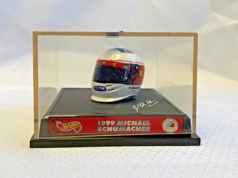 Hot Wheels 1999 Michael Schumacher Mini Replica Racing Helmet in Case 1:6 F1 Cover