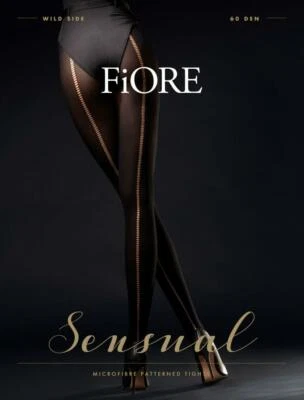 FIORE WILD SIDE TRANSPARENT BACKSEAM DESIGNER 60 DENIER PANTYHOSE TIGHTS 3 SIZES - Image 1 of 4
