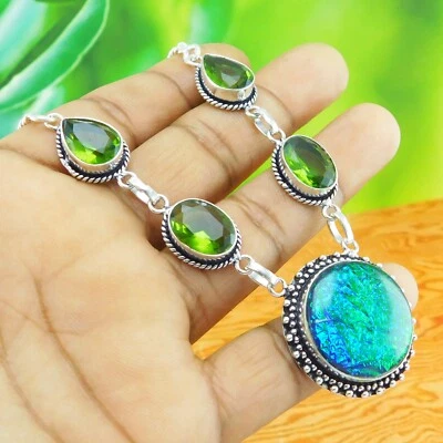 Australian Triplet and Peridot Gemstone 925 Sterling Silver Necklace 18" A17 - Image 1 of 4