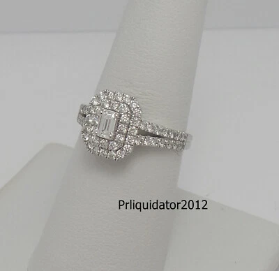 1CT Natural Emerald Diamond Halo Frame Engagement Wedding Ring 10K White Gold - Image 1 of 4