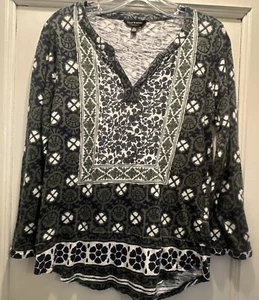 Camicia donna Lucky Brand manica lunga scollo a V S/P verde/blu multicolore - Foto 1 di 8