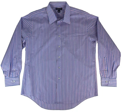 Camisa de vestir Lands End azul rosa a rayas con botones 16,5 34/35 NUEVA Foto 1 de 4