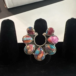 STERLINGSILBER Southwestern Rosa Dahlie RING Kürbisblüte 925 verstellbar - Bild 1 von 14