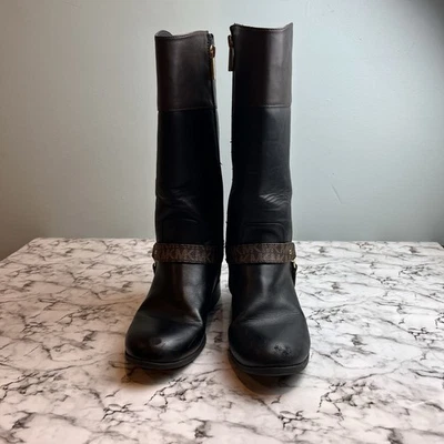 Botas de montar Michael Kors para niñas - imitación de cuero negro y marrón, talla 3 Foto 1 de 4
