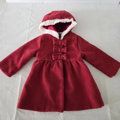 Abrigo KOALA BABY 12M Niñas Guisante Con Capucha Rojo Vellón con Lazos Vacaciones de Navidad Foto 1 de 4