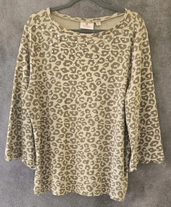 Quacker Factory Jeanne Bice Damen XL Gepard Print Nieten Shirt Perlen Top NEU - Bild 1 von 10