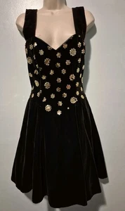 Vintage 80s? Gunne Sax Dress Emerald Green Velvet Sequin Mini Dress with... - Picture 1 of 10