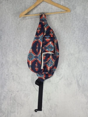 KAVU Rope Sling Bag Crossbody Backpack Southwest Aztec Print Blue Red Geometric - Image 1 of 4