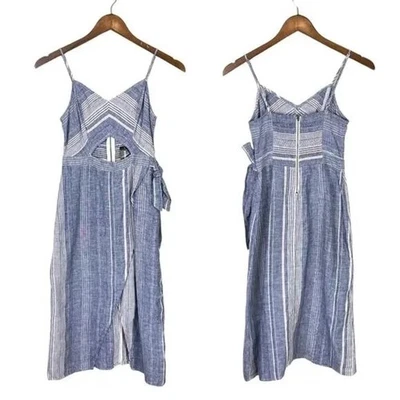 Express новый с Ярлыками 8 синий белая полоса льняной смеси вырез с ремешками надежном платье миди - Изображение 1 из 4