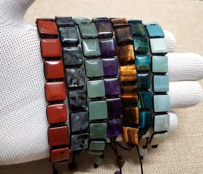 Edelstein rechteckig flach *** Armband  flexibel  16-30 cm - Bild 1 von 4