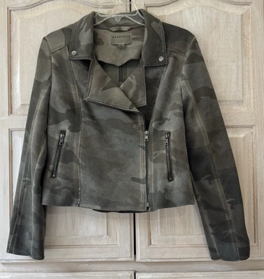 Jaqueta de Moto Anthropologie Marrakech Camurça Artificial Verde Camuflagem Cropped Tamanho Pequeno - Imagem 1 de 4