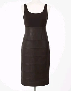 Teri Jon Size 4 Dark Brown Leather Sheath Dress Knee Length Midi Sleeveless - Picture 1 of 5