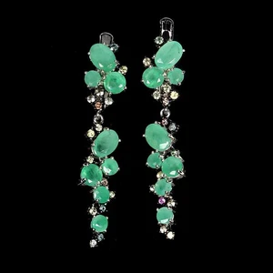 925 Sterling Silver Earrings Oval Emerald 6x4mm Sapphire Gemstone Jewelry - Picture 1 of 14