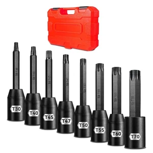1/2" Drive Impact Torx Star Bit Socket Set, 8-Piece Extra Long, S2 & Cr-Mo St... - Picture 1 of 7