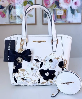 KARL LAGERFELD Handbag White Satchel with Embroidered Flowers L5GDT723 - Image 1 of 4
