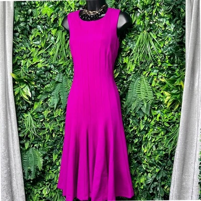 Vestido Lands' End Talla 8T Rosa Fucsia Ajuste Sin Mangas Acampanado Midi Cóctel 3060 Foto 1 de 4