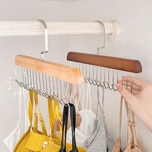 Tie Belt Scarf 8 Hooks Hanger Rack Clip Organiser Holder Storage Wooden~ - Picture 1 of 17