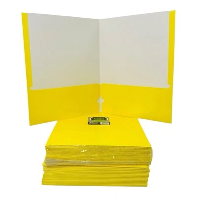 48 Carpetas Línea C Amarillo 2 Bolsillos Carpetas Papel Laminado Letra Tamaño 3 Agujeros Foto 1 de 4