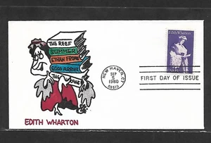 USA HAND PAINTED, EDITH WHARTON, 1980, RICH ELLIS ANIMATED FIRST DAY COVER - Picture 1 of 1