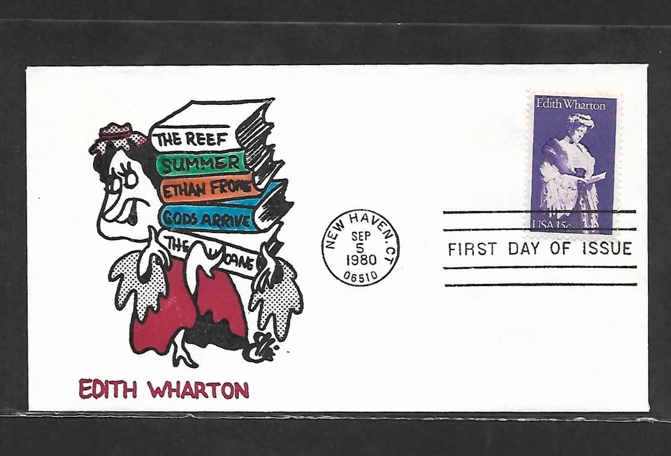 USA HAND PAINTED EDITH WHARTON 1980 RICH ELLIS ANIMATED FIRST DAY COVER + CACHET - Image 1 of 1