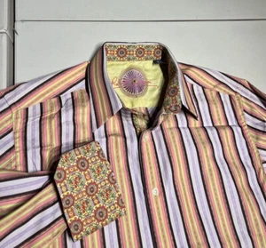Robert Graham Shirt Men’s Medium Pink Striped Floral Dress Casual Button Up - Picture 1 of 11