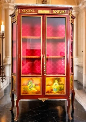 古董 19 世纪路易十四风格古董 Vernis Martine Vitrine Cabnit  — 第 1/4 张图片