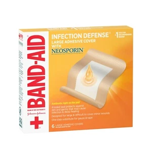 BAND-AID Infektionsschutz 6 GROSSE KLEBEABDECKUNGEN + NEOSPORIN | 4-seitiger Verband - Bild 1 von 9