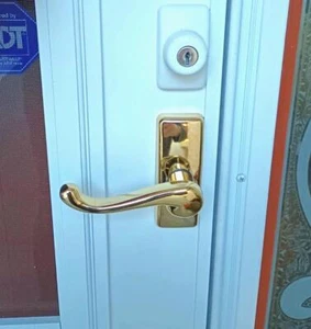 Georgian Lever Storm Door Handle Replacement With Surface Mount Hardware Brass - Picture 1 of 6