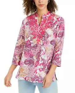 Neu mit Etikett Charter Club Damen Leinenmischung bestickt Tunika Oberteil XS klein mittel groß - Bild 1 von 8