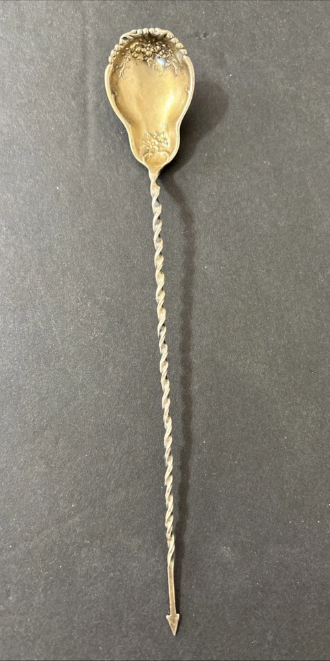 Colher de azeitona prata esterlina decorada floral tigela alça de torção escolha final utensílios de bar - Imagem 1 de 4