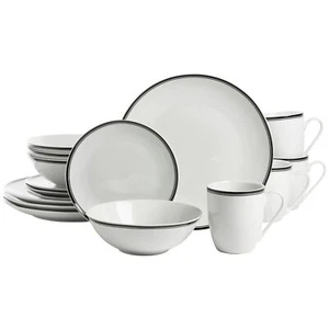 Caf Stripe 16 Piece Coupe Dinnerware Set Black - Picture 1 of 11
