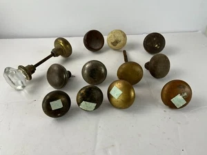 Antique Lot Door Hardware 13 Door Knobs Wood Brass Metal Glass Spindle knob - Picture 1 of 20