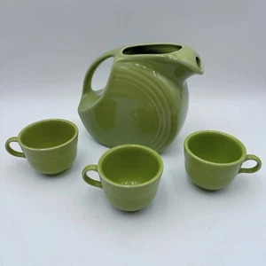 Vtg Fiesta Homer Laughlin Chartreuse Lemongrass Water Pitcher & Cups (3) Retired - Picture 1 of 13