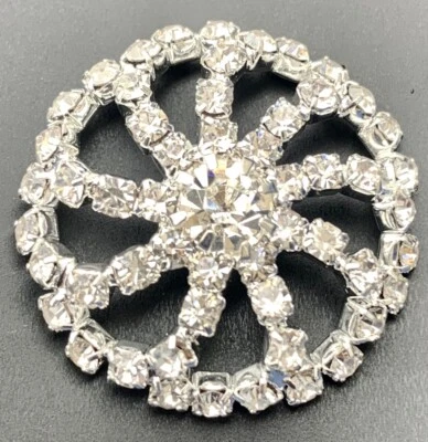 Rhinestone Pinwheel Shank Button W/ Hole Silver Plated Sewing Craft Circle Women - Image 1 of 4
