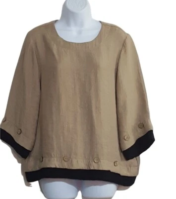 Norm Thompson 女式衬衫 M 复古微光纽扣装饰罗纹袖口和下摆 — 第 1/4 张图片