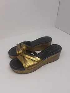 Donald J Pliner Siena Größe 10 Bronze Lederriemen Keilabsatz Sandalen Plateau Schuhe - Bild 1 von 13