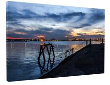RIVER WATERSIDE DOCKS CANVAS PICTURE PRINT WALL ART CHUNKY FRAME LARGE 