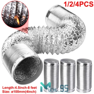 2/4PCS 4" Flexible 8 Ft Aluminum Ducting Dryer Vent Hose Non-Insulated Air Pipe - Picture 1 of 25