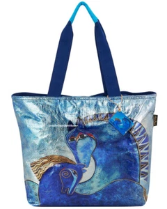 Laurel Burch Horses Teal Mare & Foal Foiled EXTRA-LARGE Tote Bag New RETIRED - Picture 1 of 6