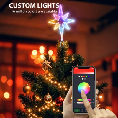 Christmas Star Tree Topper Smart Lighted BT App Control Music Color Changing LED