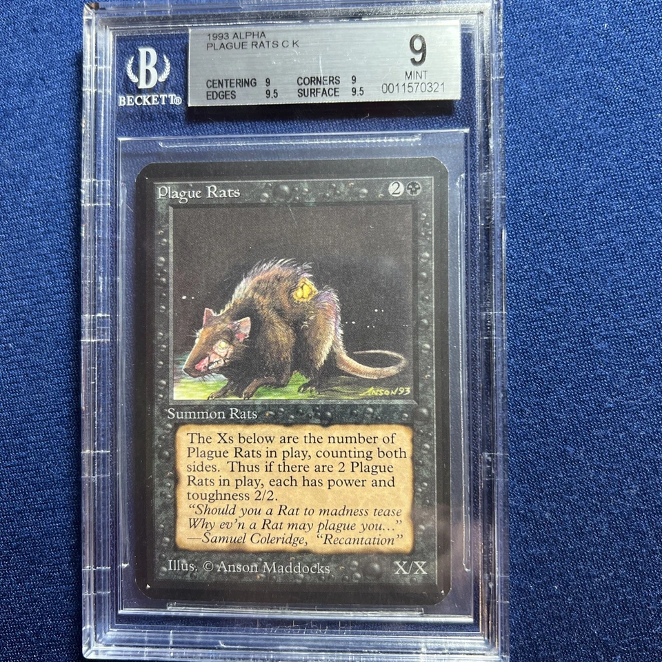 MTG Alpha Plague Rats C B  BGS 9 Quad++ MINT  (9.5 edges and surface)  1993 - Image 1 of 2