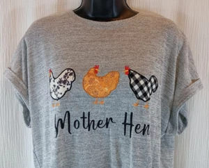 My Danielle Mother Hen Grey Shirt Size L Chickens Boutique Embroidered - Picture 1 of 13